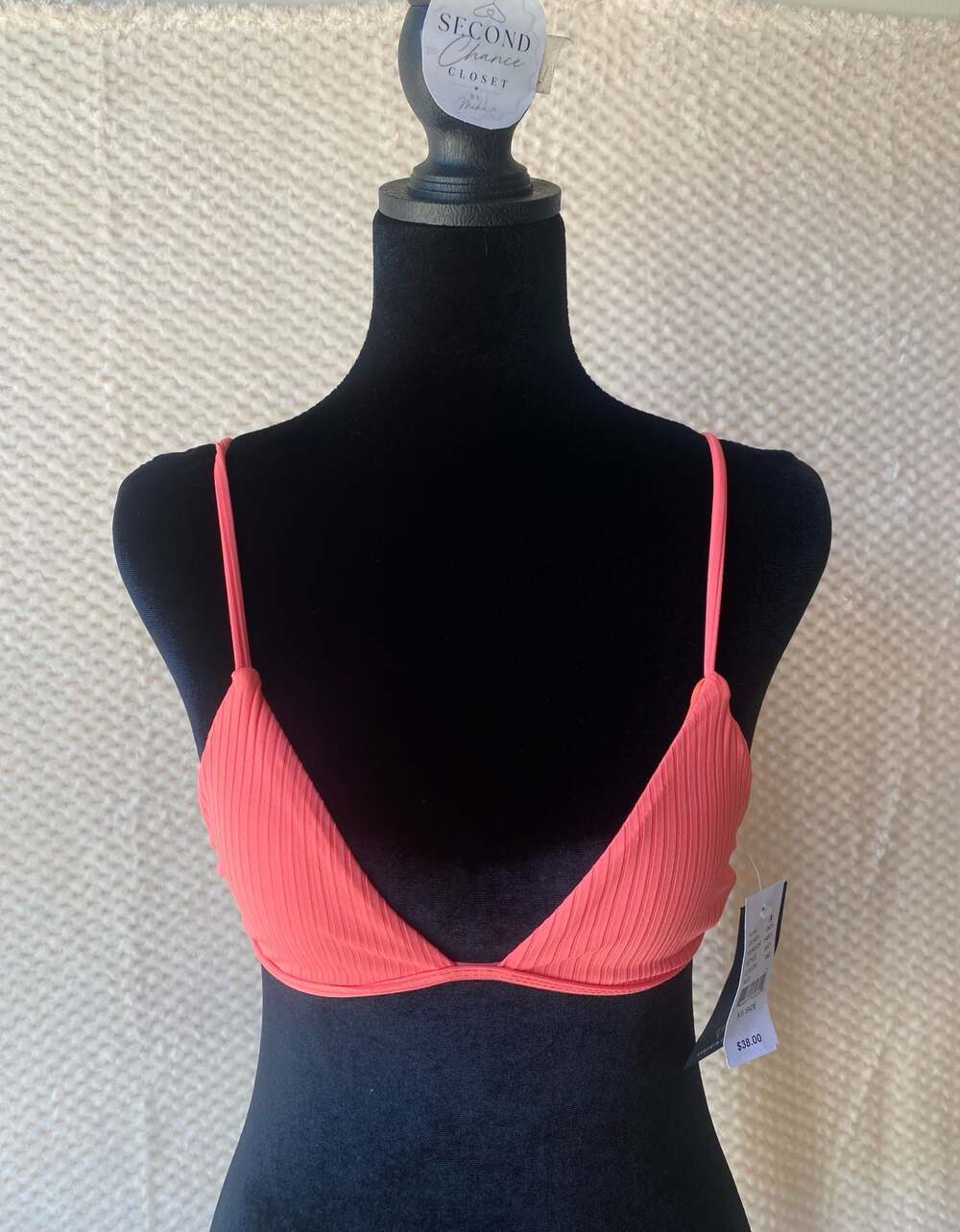 VYB Swim Coral Ribbed Triangle Bikini Top